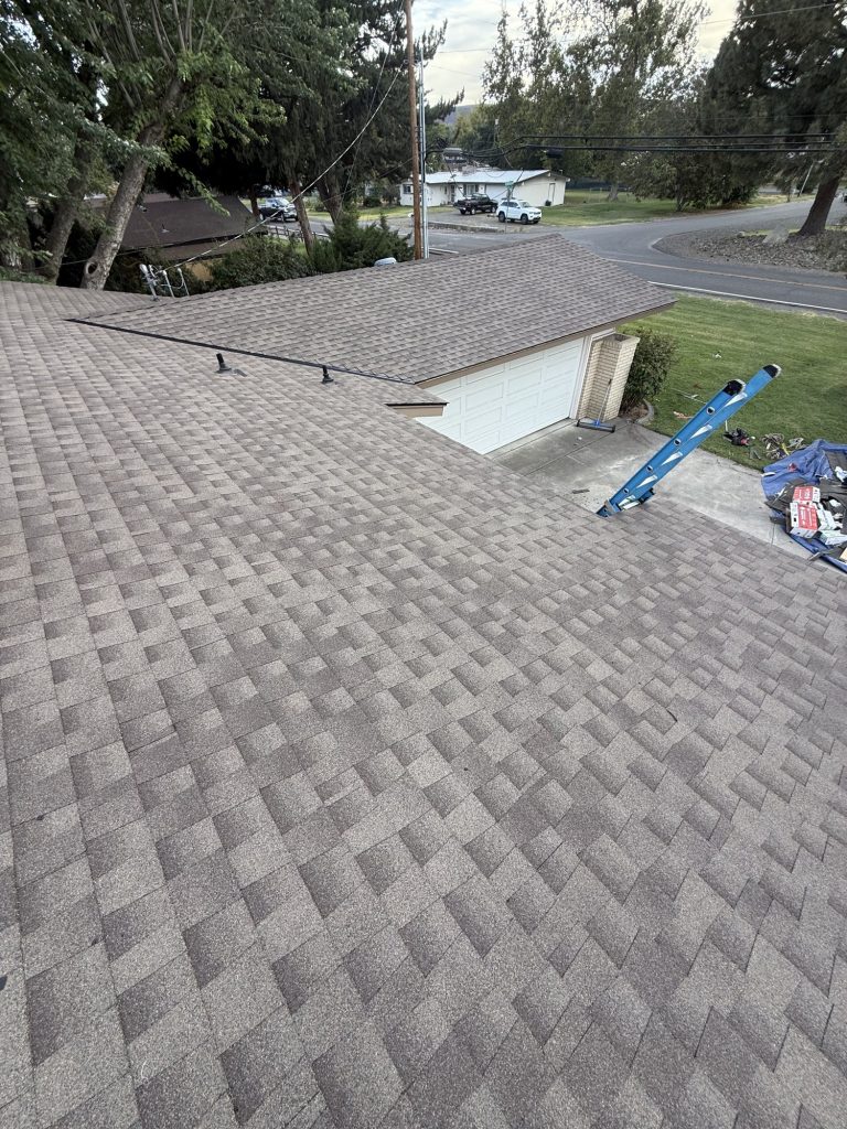 Ridge and valley detail on a completed roof replacement in south Kennewick, WA